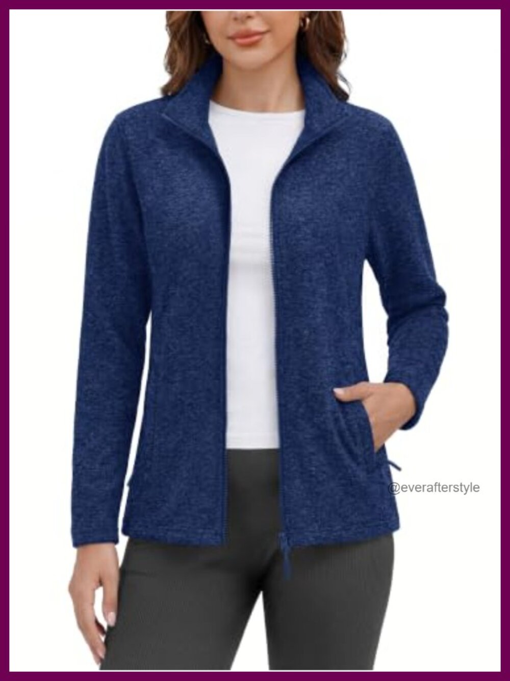 Womens Fleece Zip Up Jacket with Pockets Lightweight Soft Coat High Collar